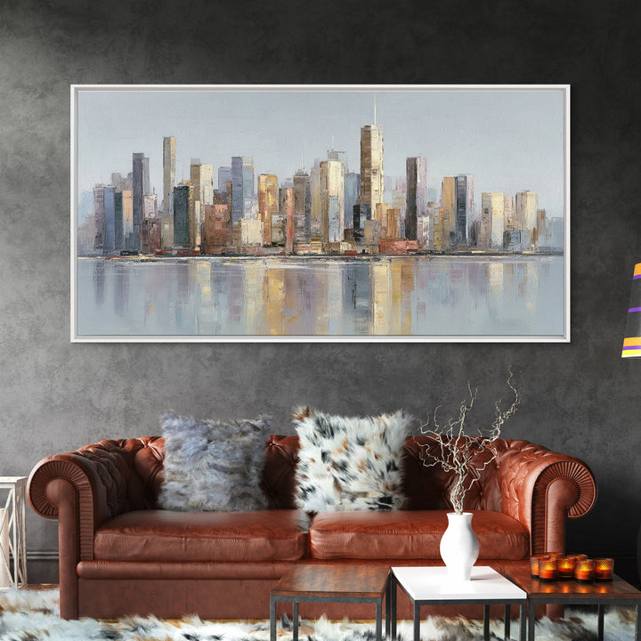 Quiet City Skyline Framed Canvas Print, Hotel Art, Poster, Hotel Decor, Fine Art, Boutique, Wood Wall Art, Printable Art, HOT-2x1-46