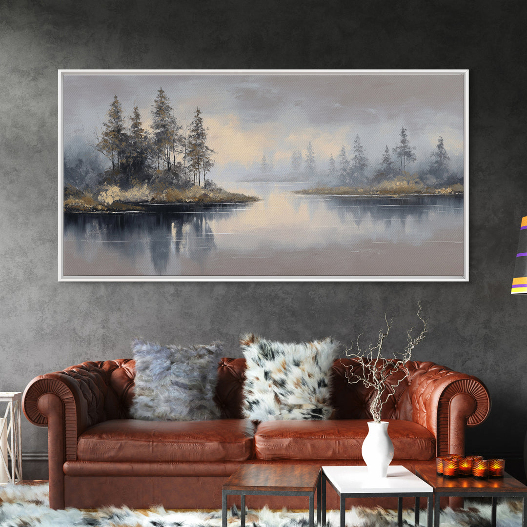 Luxury Monochrome Landscape Framed Canvas Print, Hotel Art, Art, Hotel Decor, Oil Painting, Boutique, Printable Art, HOT-2x1-50