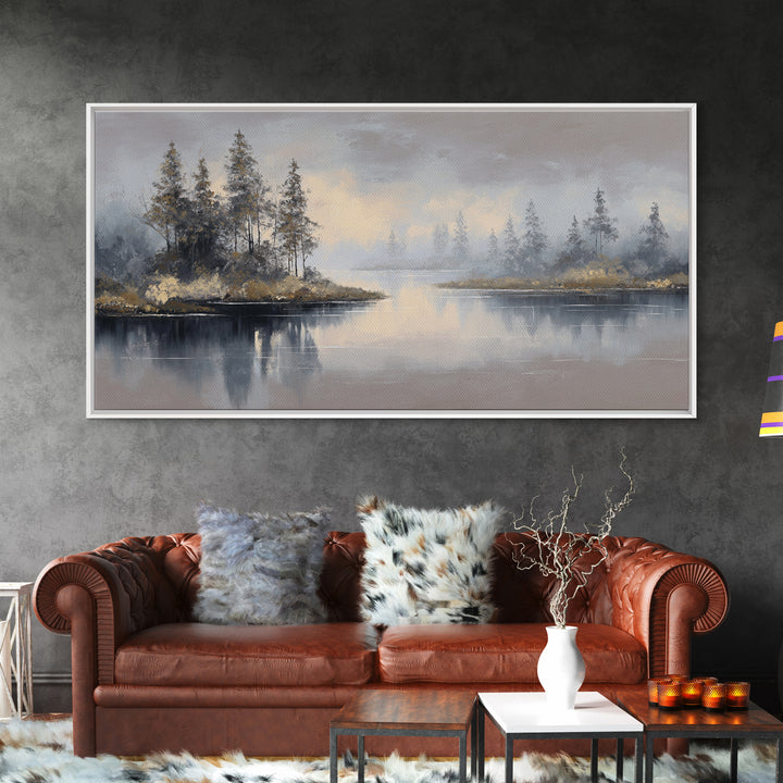 Luxury Monochrome Landscape Framed Canvas Print, Hotel Art, Art, Hotel Decor, Oil Painting, Boutique, Printable Art, HOT-2x1-50