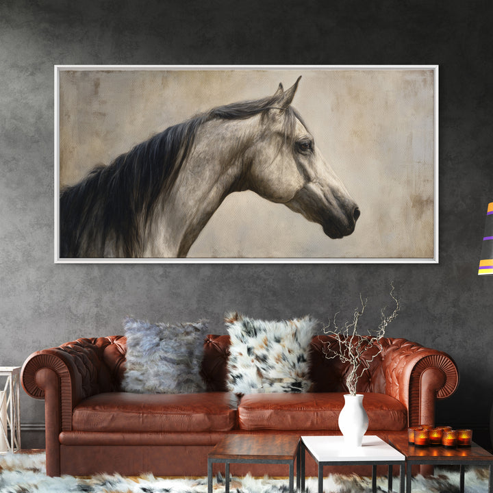 Neutral Horse Portrait Framed Canvas Print, Hotel Art, Art Prints, Hotel Decor, Boutique, Modern Wall Art, Wall Sculpture, HOT-2x1-60