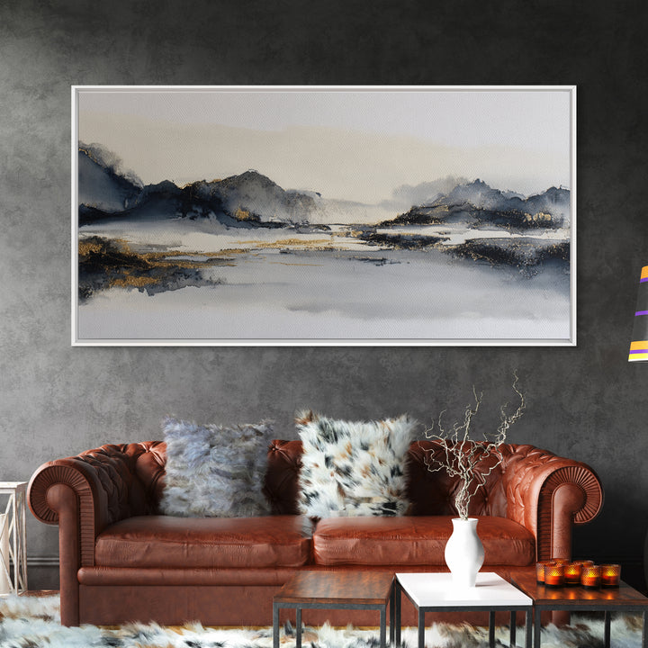 Japanese Ink Landscape Canvas Print, Hotel Art, Wall Art, Hotel Decor, Boutique, Abstract Art, Framed Art, Wood Wall Art, HOT-2x1-62