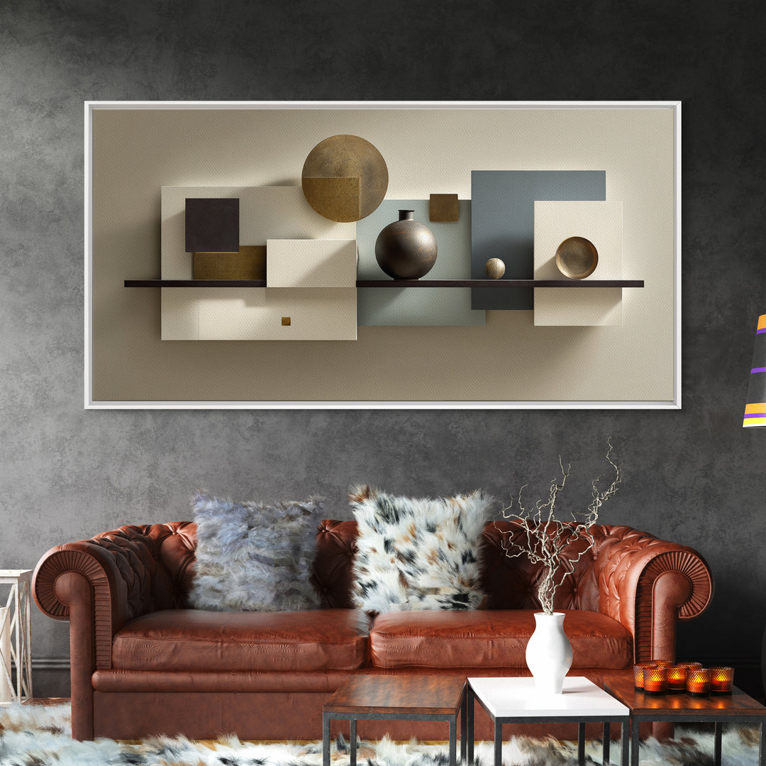 Minimal Sculpture Shapes Framed Canvas Print, Hotel Art, Luxury Decor, Hotel Decor, Abstract Art, Boutique, Art Prints, HOT-2x1-8