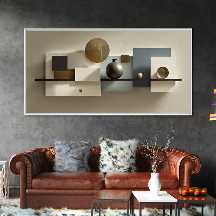 Minimal Sculpture Shapes Framed Canvas Print, Hotel Art, Luxury Decor, Hotel Decor, Abstract Art, Boutique, Art Prints, HOT-2x1-8