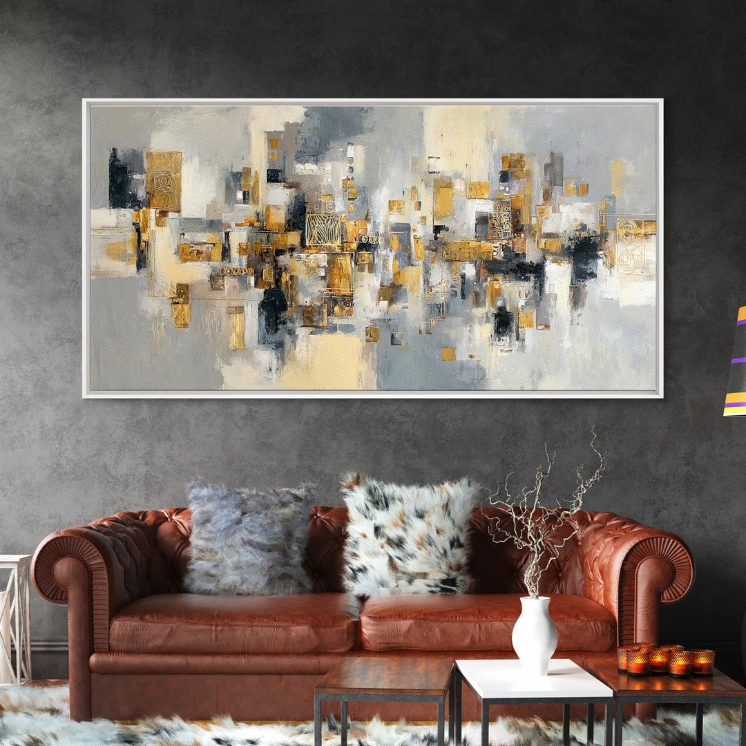 Gold Accented Abstract for Upscale Lobby Framed Canvas Print, Hotel Art, Wall Decor, Hotel Decor, Abstract Art, Boutique, HOT-2x1-9