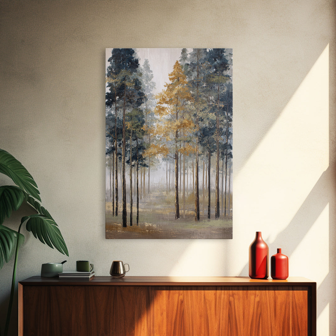 Misty Forest with Refined Calm Atmosphere Framed Canvas Print, Hotel Art, Poster, Hotel Decor, Boutique, Wood Wall Art, HOT-2x3-22