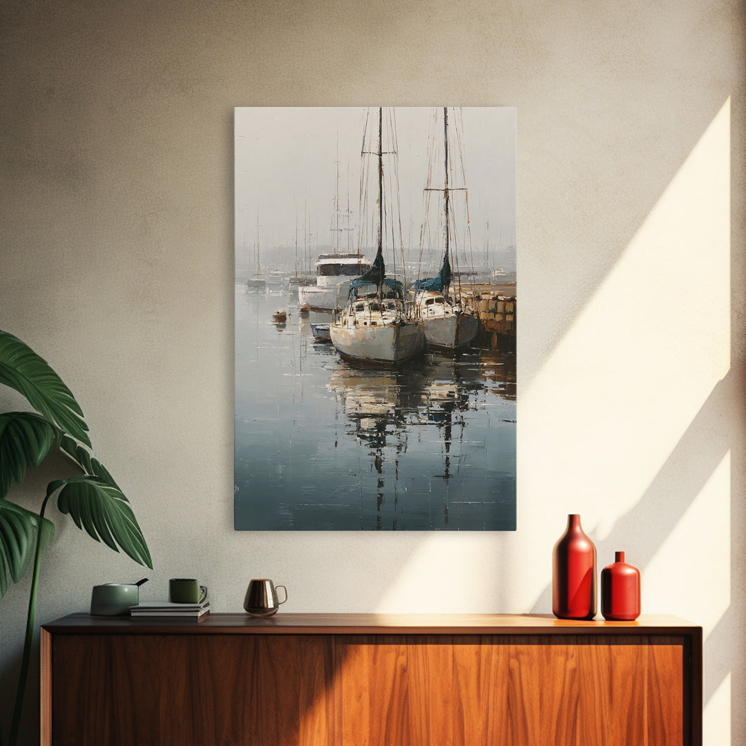 Quiet Harbor with Sailboats at Dawn Canvas Print, Hotel Art, Wall Decor, Hotel Decor, Fine Art, Boutique, Living Room Decor, HOT-2x3-54