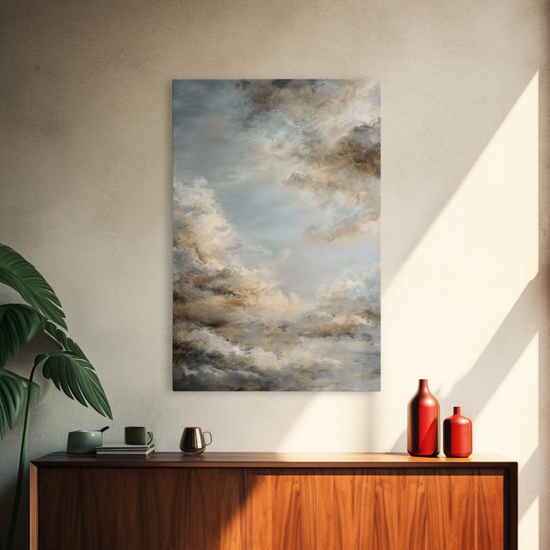 Large Cloudscape with Subtle Drama Framed Canvas Print, Hotel Art, Modern Wall Art, Hotel Decor, Boutique, Neutral Decor, HOT-2x3-73