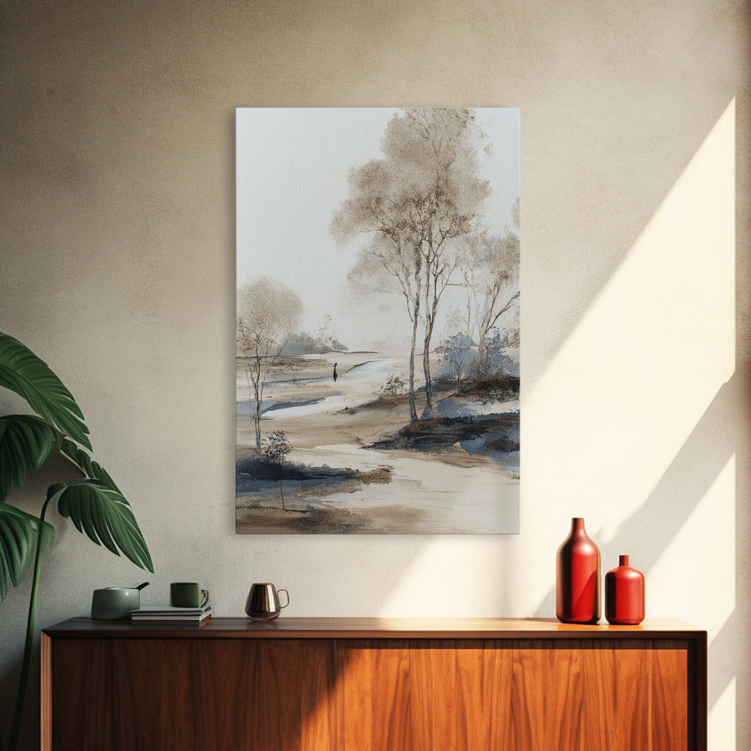 Japanese Ink Landscape Framed Canvas Print, Hotel Art, Hazbin Hotel, Hotel Decor, Fine Art, Boutique, Coastal Wall Art, HOT-2x3-74