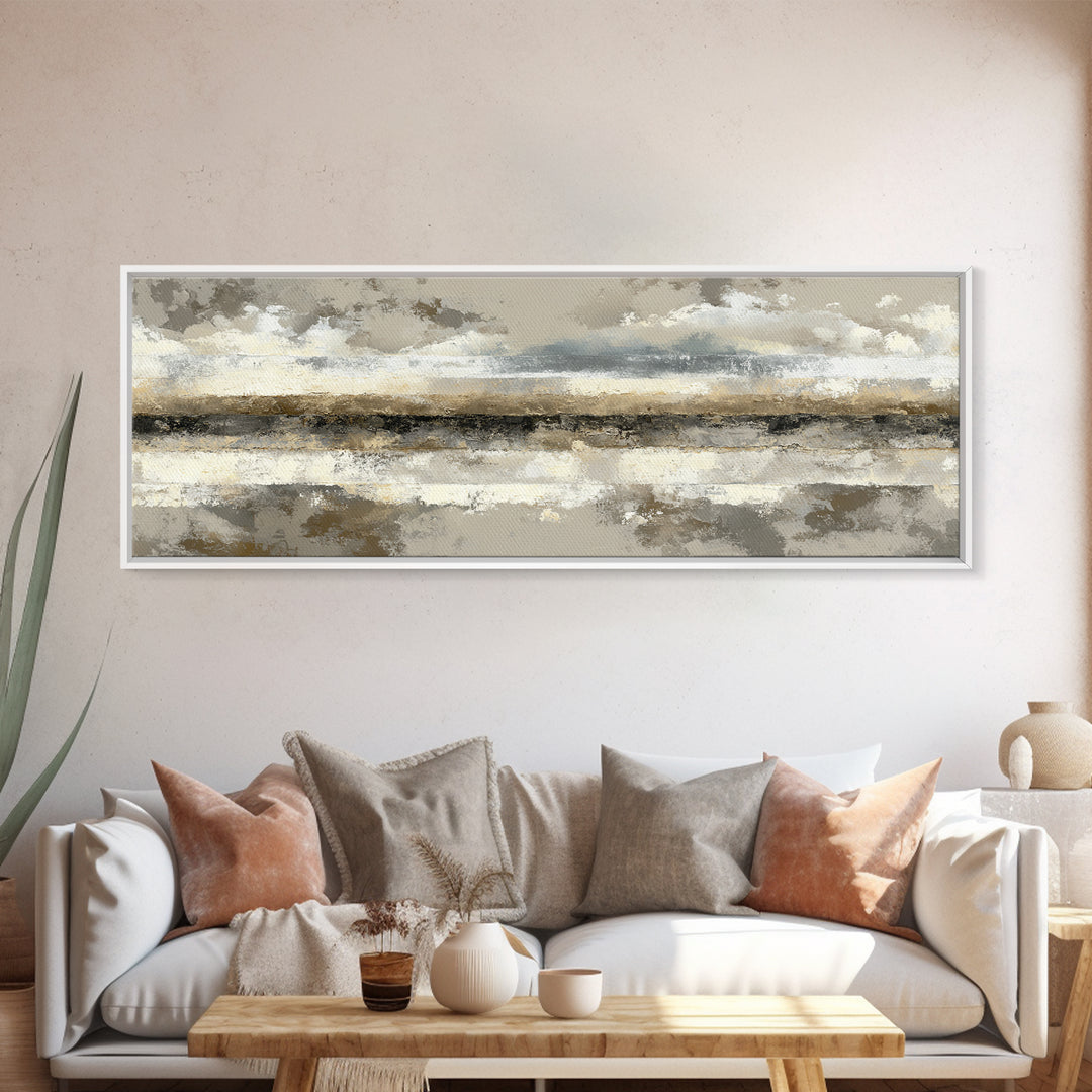 Sophisticated Neutral Abstract Framed Canvas Print, Hotel Art, Minimalist Wall Art, Hotel Decor, Abstract Art, Boutique, HOT-3x1-17