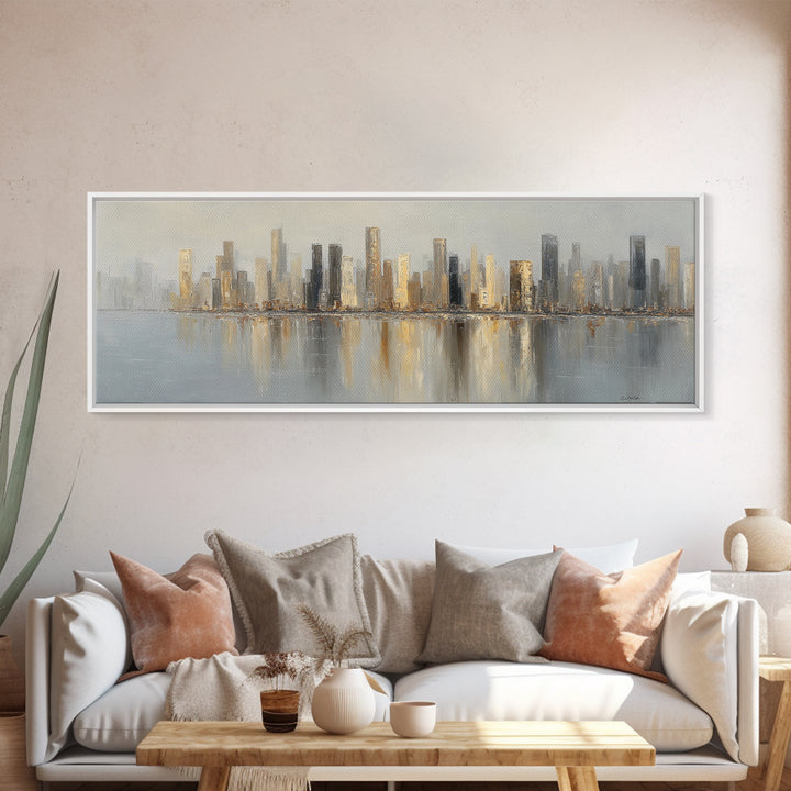 Quiet City Skyline Framed Canvas Print, Hotel Art, Framed Art, Hotel Decor, Abstract Art, Boutique, Beach Prints, HOT-3x1-18