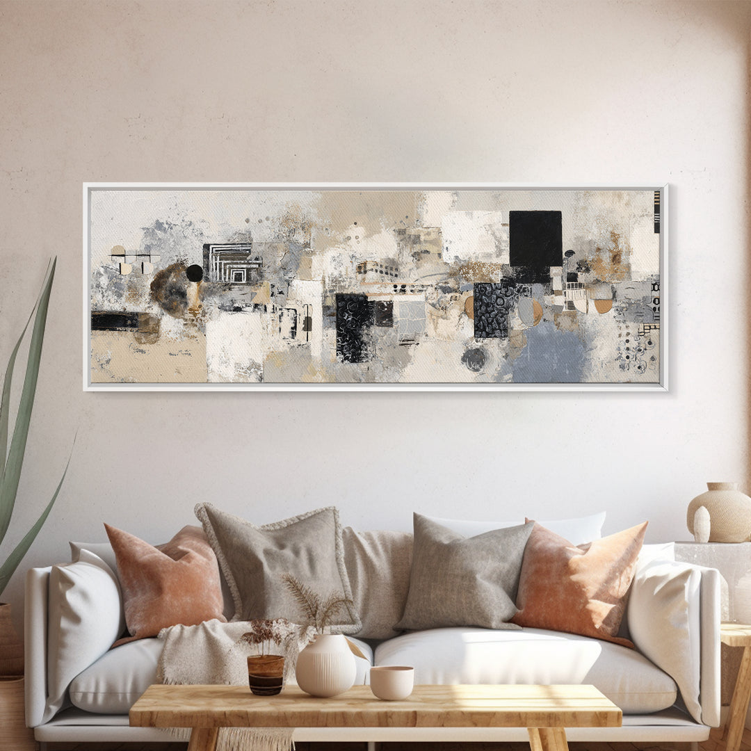 Modern Geometric Composition Framed Canvas Print, Hotel Art, Room Decor, Hotel Decor, Abstract Art, Boutique, Art Print, HOT-3x1-23