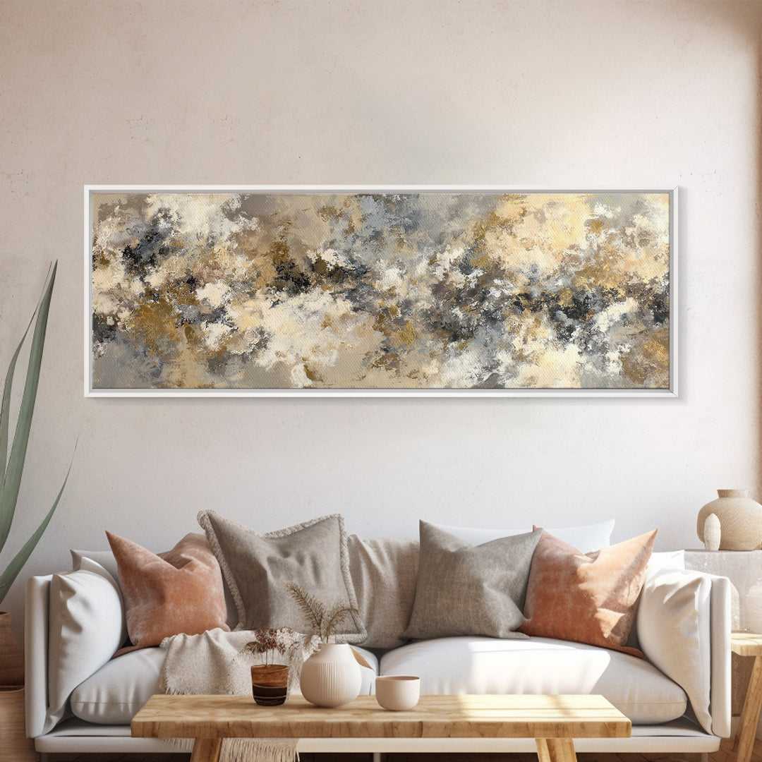 Gold Accented Abstract for Upscale Lobby Canvas Print, Hotel Art, Coastal Wall Art, Hotel Decor, Boutique, Fine Art Print, HOT-3x1-29