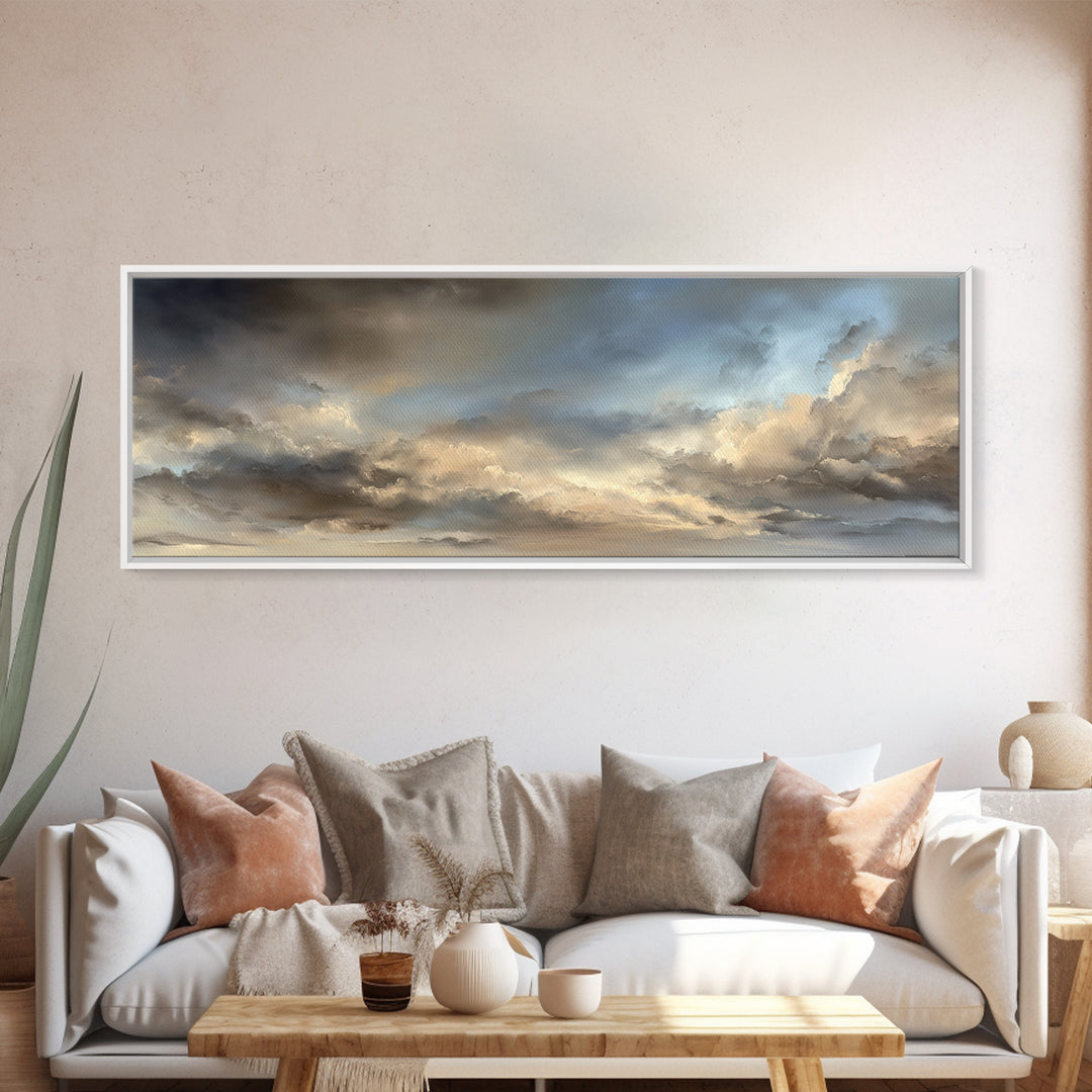 Large Cloudscape with Subtle Drama Canvas Print, Hotel Art, Coastal Decor, Hotel Decor, Fine Art, Boutique, Statement Artwork, HOT-3x1-33