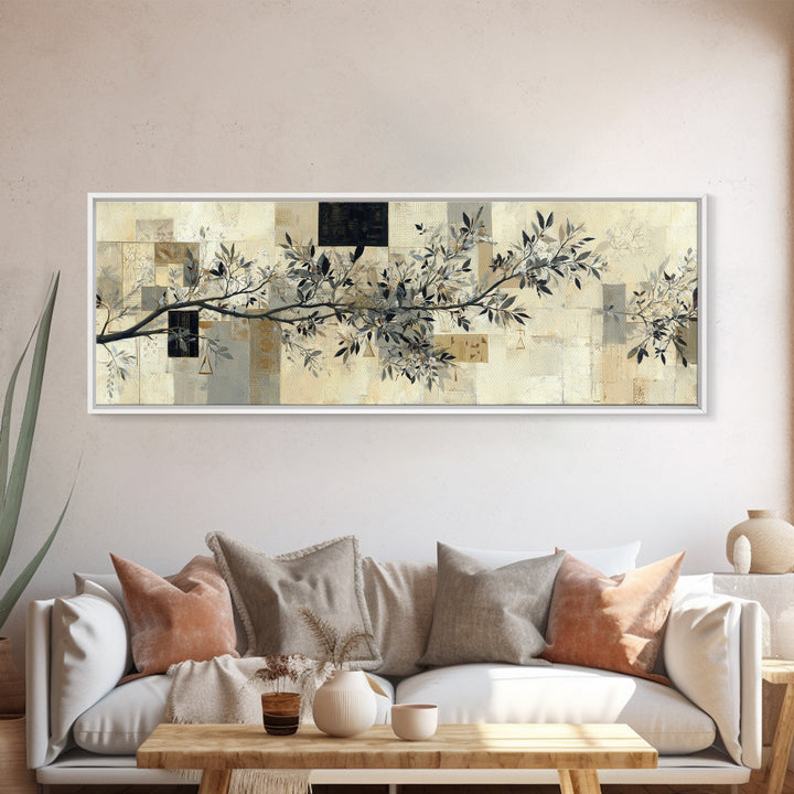 Elegant Botanical Branch on Ivory Ground Canvas Print, Hotel Art, Gallery Wall Art, Hotel Decor, Boutique, Luxury Decor, HOT-3x1-45