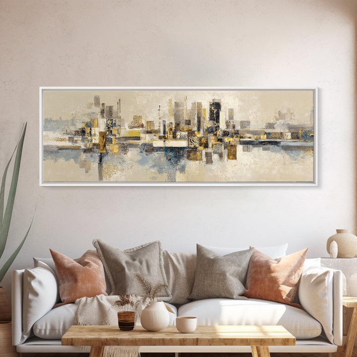Gold Accented Abstract for Upscale Lobby Framed Canvas Print, Hotel Art, Printable Art, Hotel Decor, Abstract Art, Boutique, HOT-3x1-5