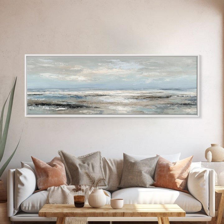 Mediterranean Terrace View Focused on Sea and Framed Canvas Print, Hotel Art, Art Print, Hotel Decor, Fine Art, Boutique, HOT-3x1-51