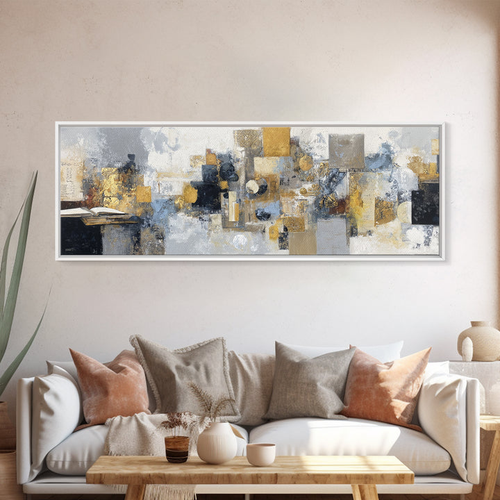 Gold Accented Abstract for Upscale Lobby Framed Canvas Print, Hotel Art, Gallery Wall Set, Hotel Decor, Fine Art, Boutique, HOT-3x1-53