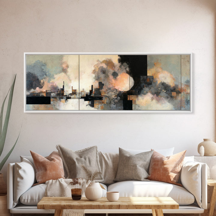 Large Cloudscape with Subtle Drama Framed Canvas Print, Hotel Art, Travel Poster, Hotel Decor, Fine Art, Boutique, HOT-3x1-57