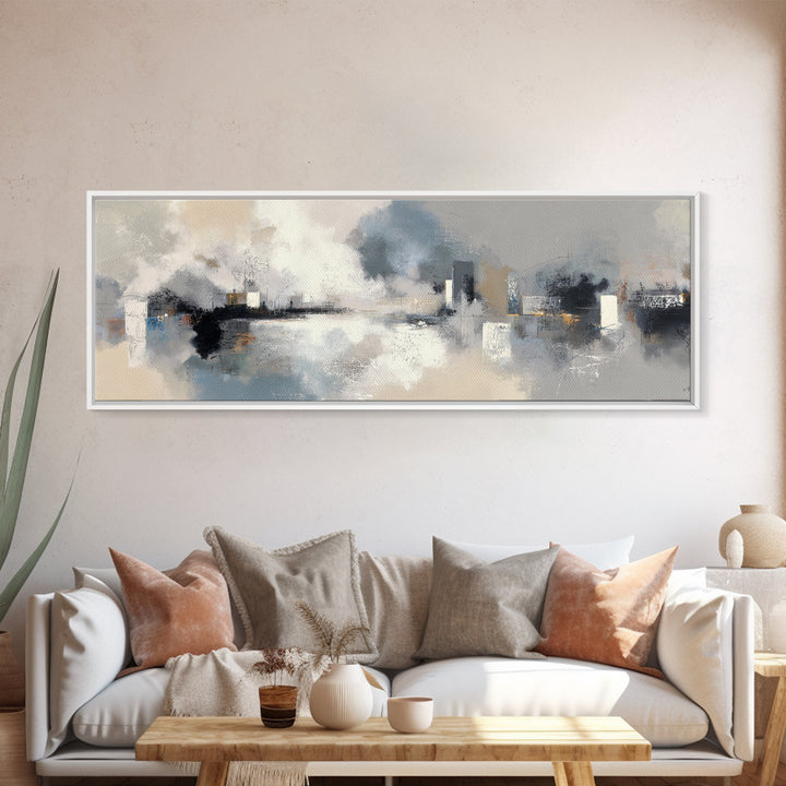 Large Calming Seascape Framed Canvas Print, Hotel Art, Art Deco, Hotel Decor, Fine Art, Boutique, Minimalist Wall Art, HOT-3x1-67