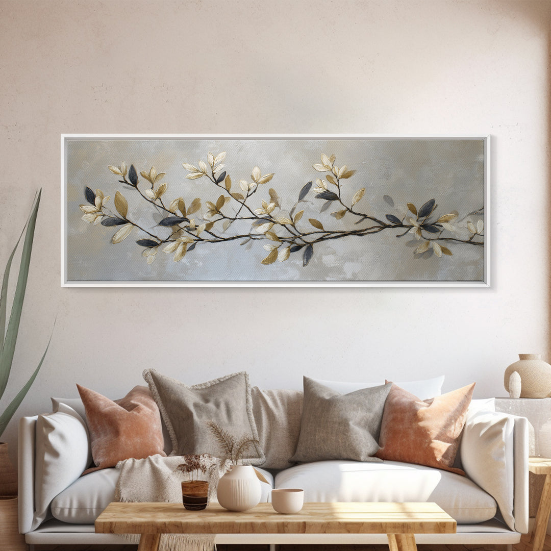 Elegant Botanical Branch on Ivory Ground Framed Canvas Print, Hotel Art, Gallery Decor, Hotel Decor, Fine Art, Boutique, HOT-3x1-69