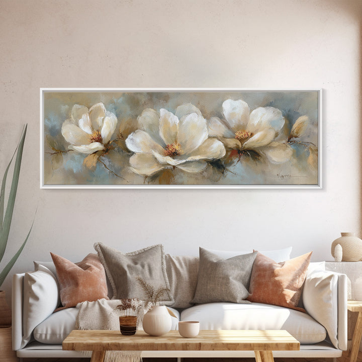 Classic Oil Painted Floral Still Life Framed Canvas Print, Hotel Art, Neutral Decor, Hotel Decor, Oil Painting, Boutique, HOT-3x1-73