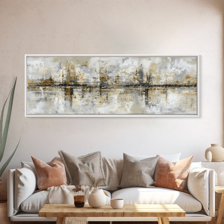 Gold Accented Abstract for Upscale Lobby Framed Canvas Print, Hotel Art, Gallery Wall Set, Hotel Decor, Fine Art, Boutique, HOT-3x1-77