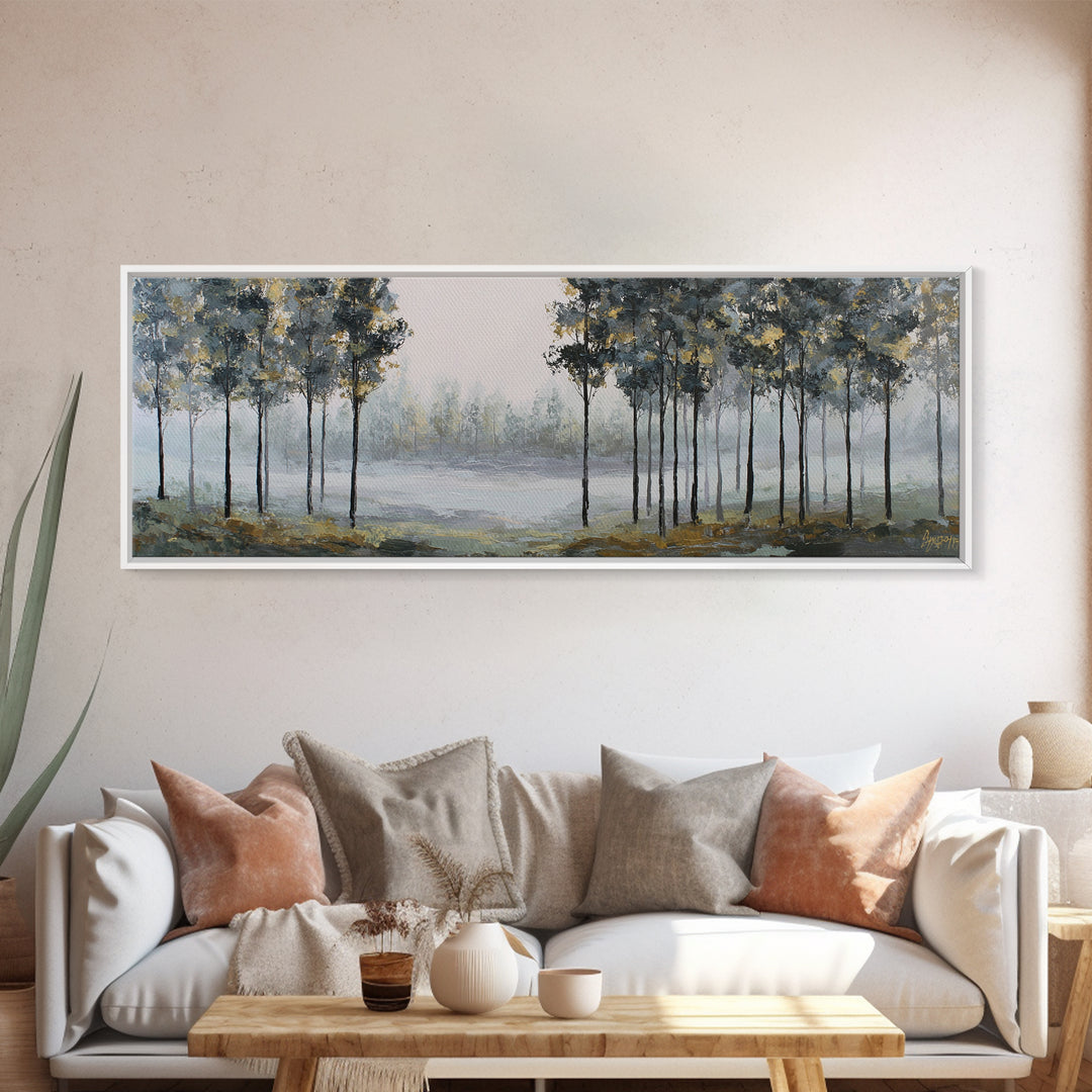 Misty Forest with Refined Calm Atmosphere Canvas Print, Hotel Art, Hotel Decor, Oil Painting, Boutique, Wall Sculpture, HOT-3x1-78