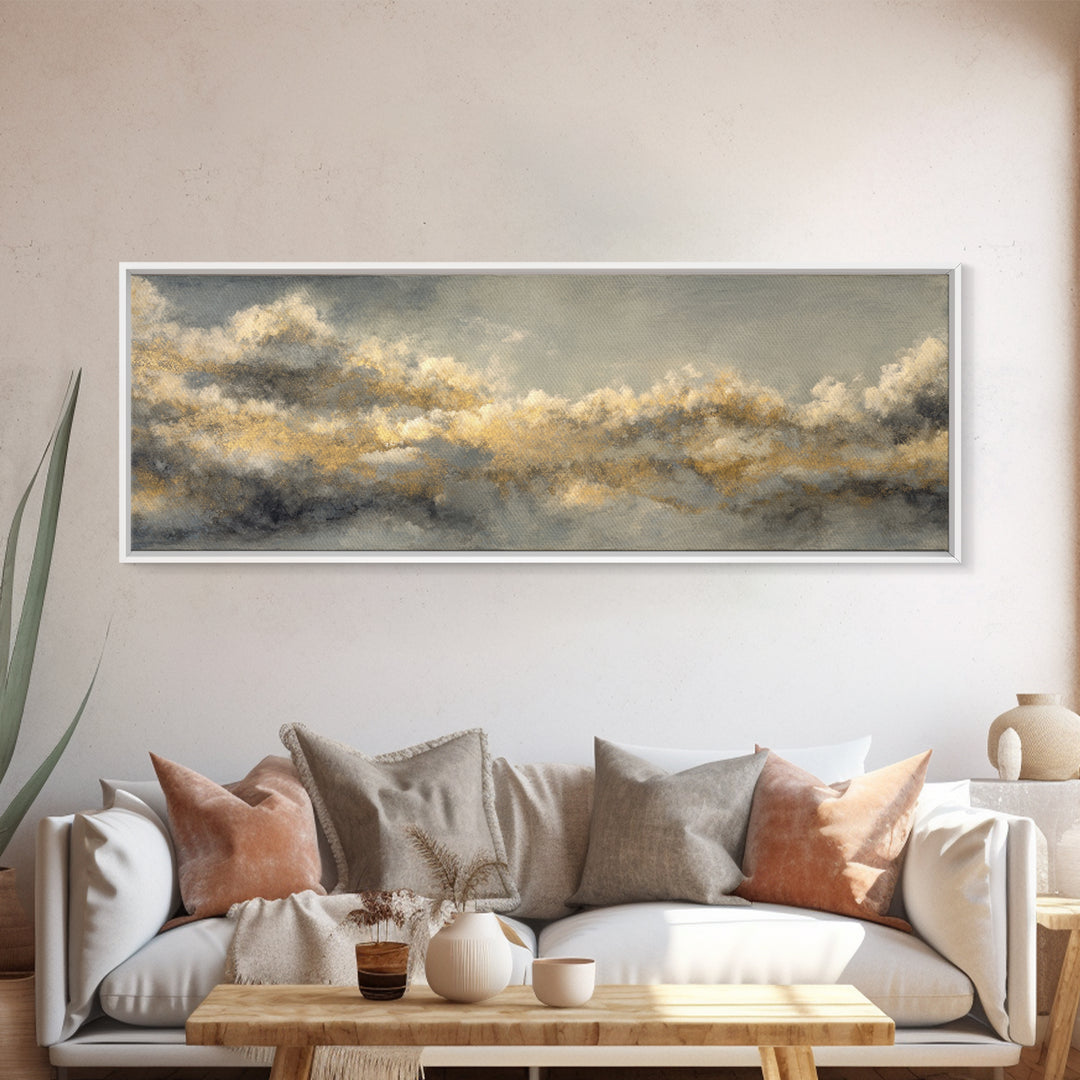 Large Cloudscape with Subtle Drama Framed Canvas Print, Hotel Art, Travel Poster, Hotel Decor, Fine Art, Boutique, HOT-3x1-81