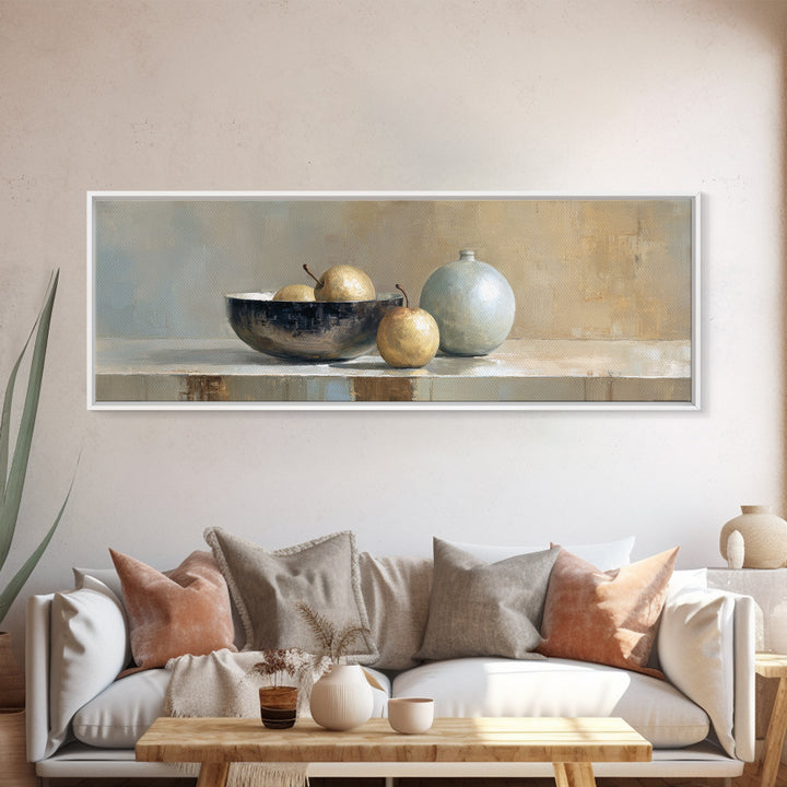 Elegant Pear Still Life on Linen Canvas Print, Hotel Art, City Wall Art, Hotel Decor, Abstract Art, Boutique, Minimalist Decor, HOT-3x1-85