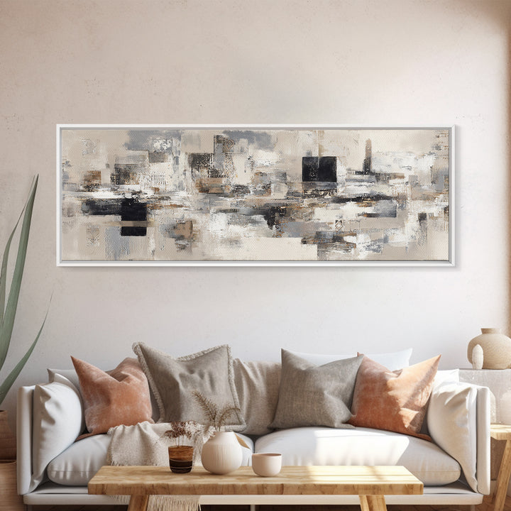 Sophisticated Neutral Abstract Framed Canvas Print, Hotel Art, Boho Decor, Hotel Decor, Fine Art, Boutique, Painting, HOT-3x1-89