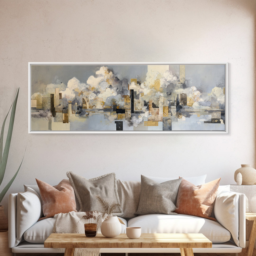 Large Cloudscape with Subtle Drama Framed Canvas Print, Hotel Art, Living Room Decor, Hotel Decor, Fine Art, Boutique, HOT-3x1-9