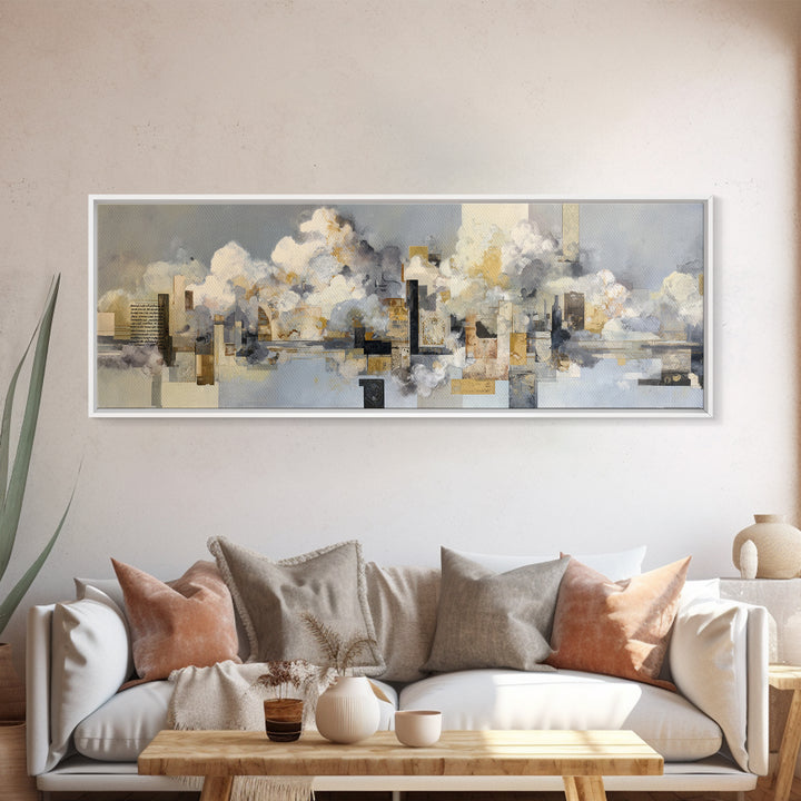 Large Cloudscape with Subtle Drama Framed Canvas Print, Hotel Art, Living Room Decor, Hotel Decor, Fine Art, Boutique, HOT-3x1-9