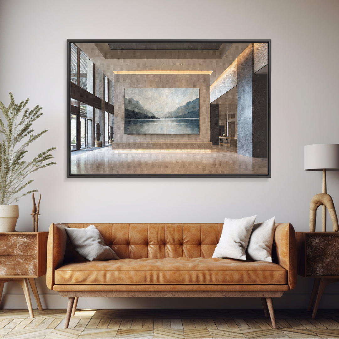 Serene Mountain Lake for Boutique Hotel Mood Framed Canvas Print, Hotel Art, Travel Poster, Hotel Decor, Fine Art, Boutique, HOT-3x2-36