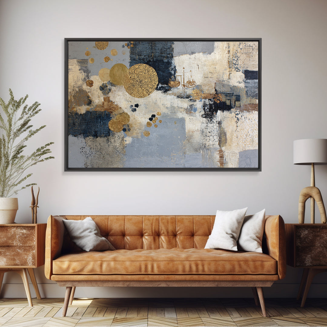 Gold Accented Abstract for Upscale Lobby Framed Canvas Print, Hotel Art, Beach House Decor, Hotel Decor, Abstract Art, Boutique, HOT-3x2-41