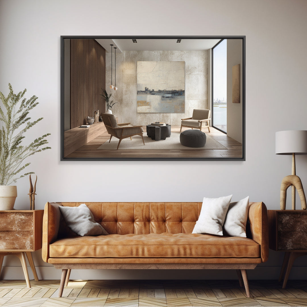 Large Calming Seascape Framed Canvas Print, Hotel Art, Wood Wall Art, Hotel Decor, Fine Art, Boutique, Gallery Wall Set, HOT-3x2-55