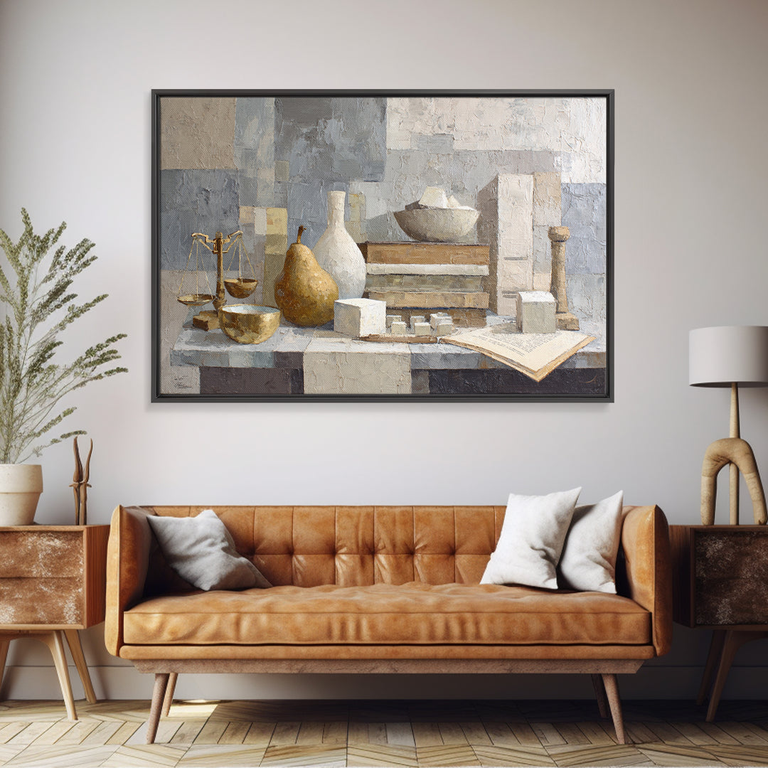 Elegant Pear Still Life on Linen Framed Canvas Print, Hotel Art, Luxury Decor, Hotel Decor, Abstract Art, Boutique, Art Prints, HOT-3x2-97