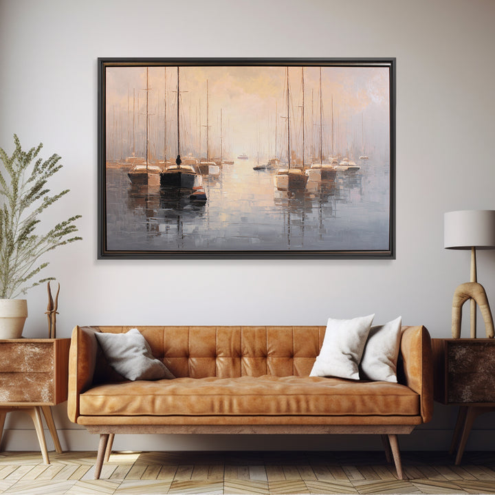 Quiet Harbor with Sailboats at Dawn Canvas Print, Hotel Art, Gallery Wall Set, Hotel Decor, Fine Art, Boutique, HOT-3x2-98