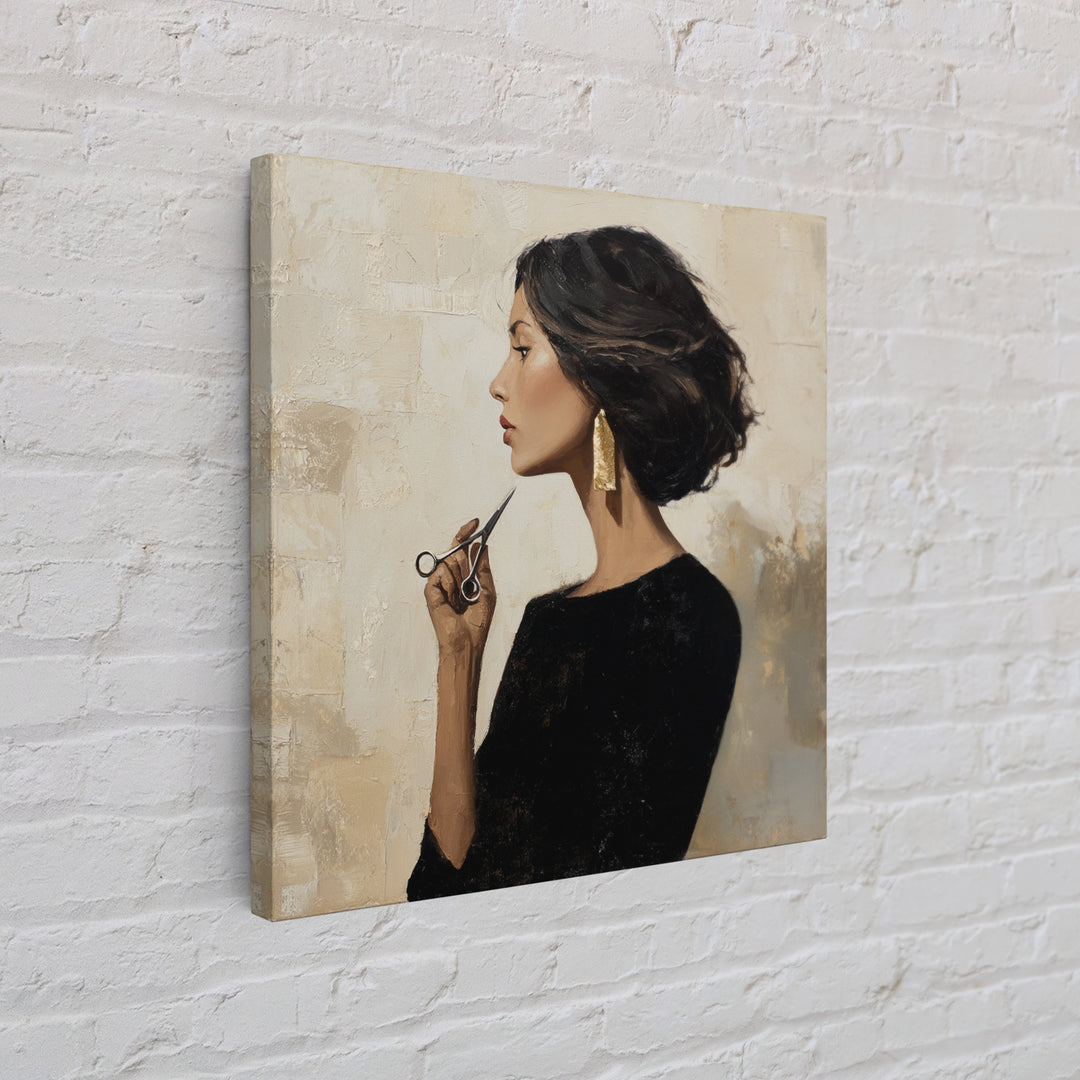 Minimal Female Profile Framed Canvas Print, Hair Salon Art, Wall Decor, Living Room Decor, Fine Art, Style, African Art, HSA-1x1-12