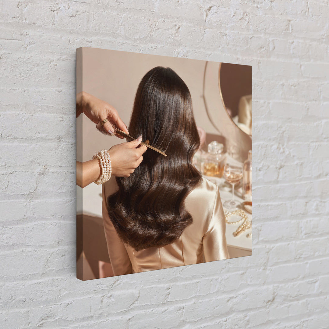 Elegant Hands Styling Hair Canvas Print, Hair Salon Art, Black Owned Art, Living Room Decor, Oil Painting, Style, HSA-1x1-22