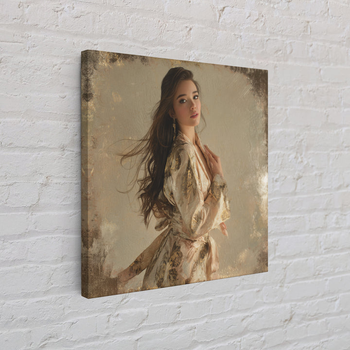 Fashion Portrait with Flowing Glossy Hair Canvas Print, Hair Salon Art, Neutral Decor, Living Room Decor, Oil Painting, Style, HSA-1x1-25