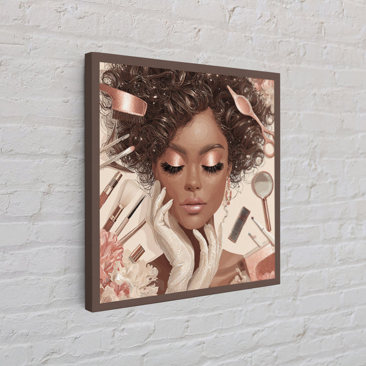 Glamour Face Portrait Framed Canvas Print, Hair Salon Art, Home Decor, Living Room Decor, Fine Art, Style, Contemporary Art, HSA-1x1-32