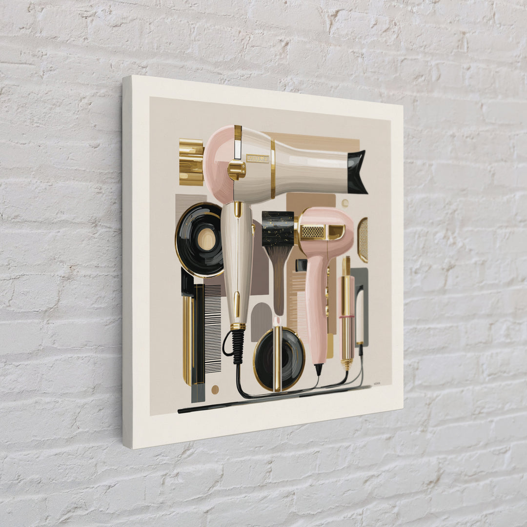 Hairdryer and Brush Framed Canvas Print, Hair Salon Art, Fine Art Print, Living Room Decor, Abstract Art, Style, Wall Decor, HSA-1x1-33