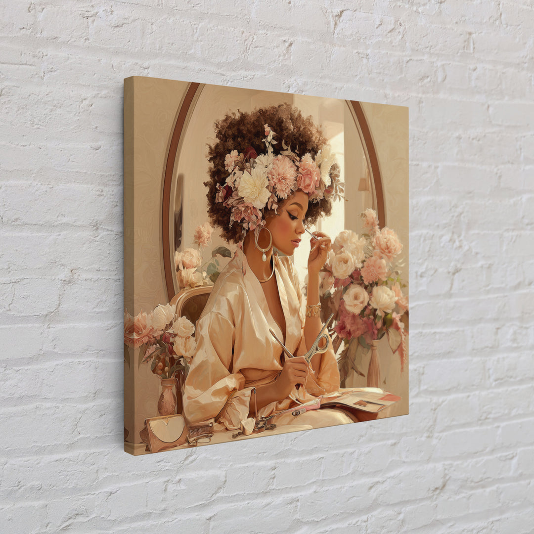 Afro Hair Portrait Framed Canvas Print, Hair Salon Art, Black Wall Art, Living Room Decor, Fine Art, Style, Afrocentric Art, HSA-1x1-44