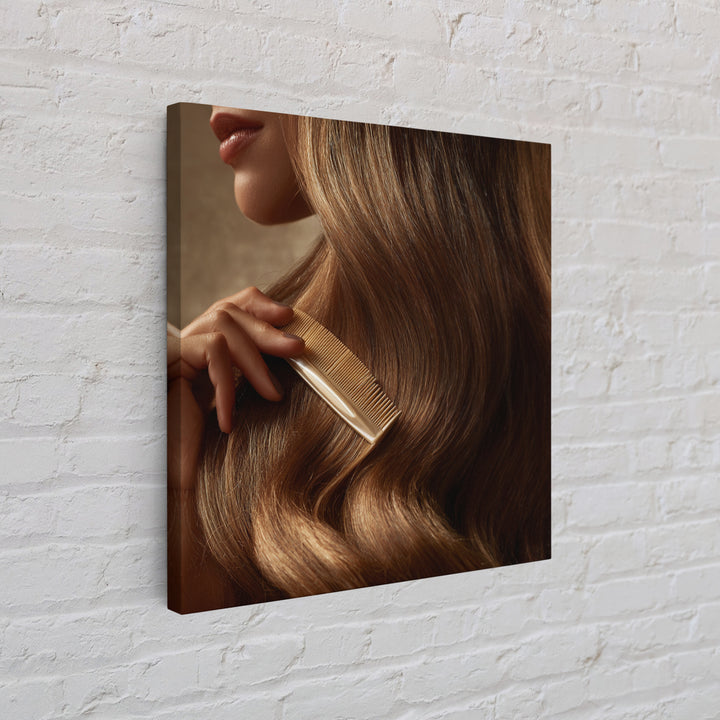 Elegant Hands Styling Hair Framed Canvas Print, Hair Salon Art, Afrocentric Art, Living Room Decor, Style, Statement Artwork, HSA-1x1-46