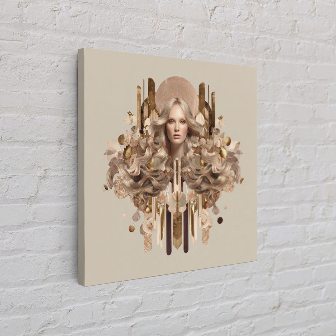 Fashion Portrait with Flowing Glossy Hair Canvas Print, Hair Salon Art, Neutral Decor, Living Room Decor, Oil Painting, Style, HSA-1x1-49
