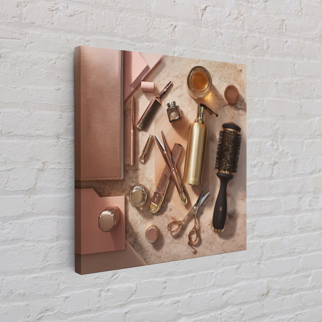 Rose Gold Salon Tool Still Life Framed Canvas Print, Hair Salon Art, Hairdresser Gift, Living Room Decor, Fine Art, Style, HSA-1x1-62