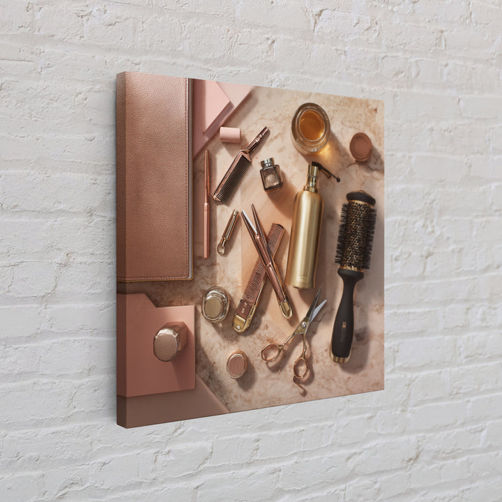 Rose Gold Salon Tool Still Life Framed Canvas Print, Hair Salon Art, Hairdresser Gift, Living Room Decor, Fine Art, Style, HSA-1x1-62