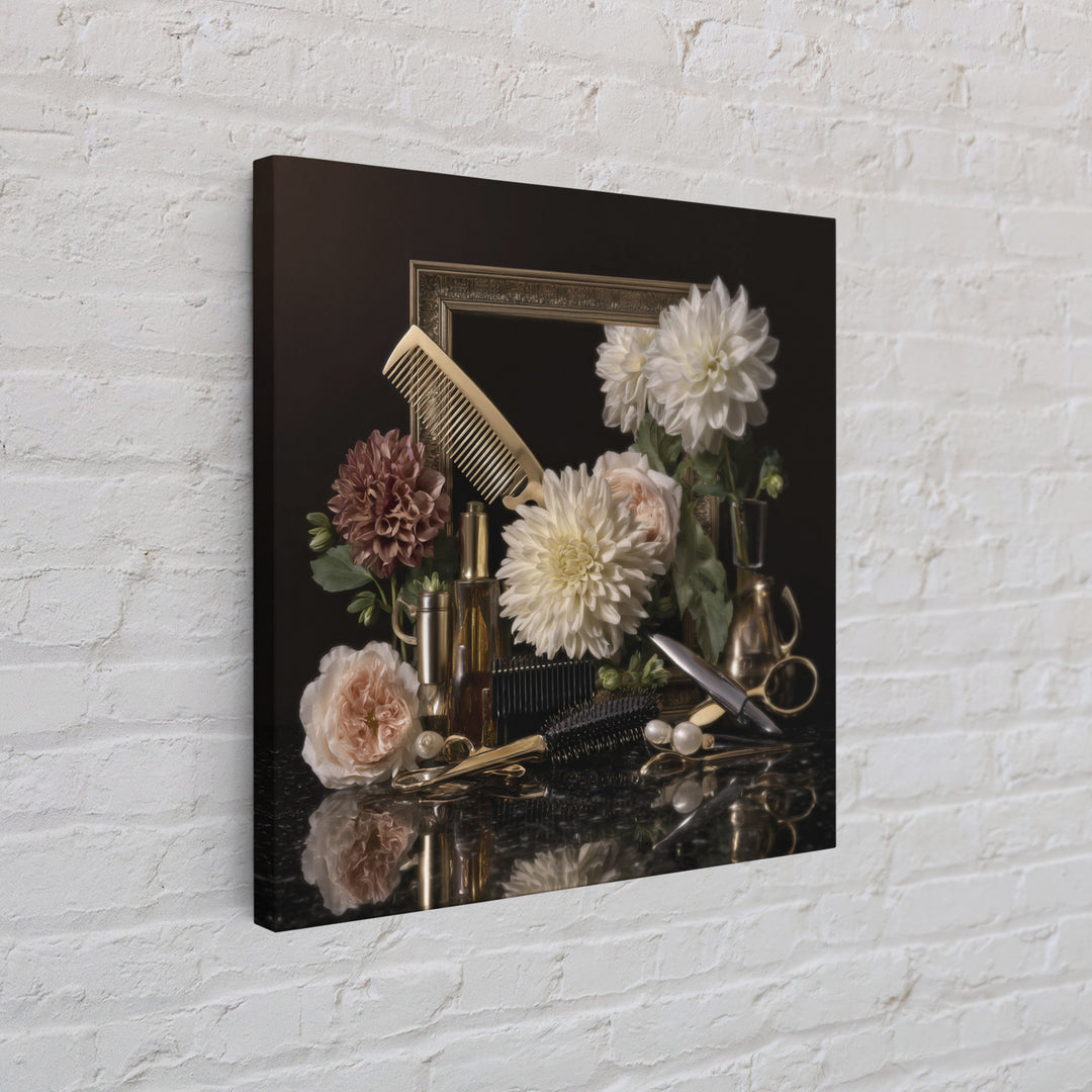 Baroque Mirror and Comb Still Life Framed Canvas Print, Hair Salon Art, Home Decor, Living Room Decor, Fine Art, Style, HSA-1x1-65
