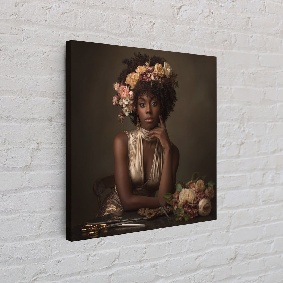 Afro Hair Portrait Framed Canvas Print, Hair Salon Art, Black Woman Wall Art, Living Room Decor, Oil Painting, Style, HSA-1x1-68