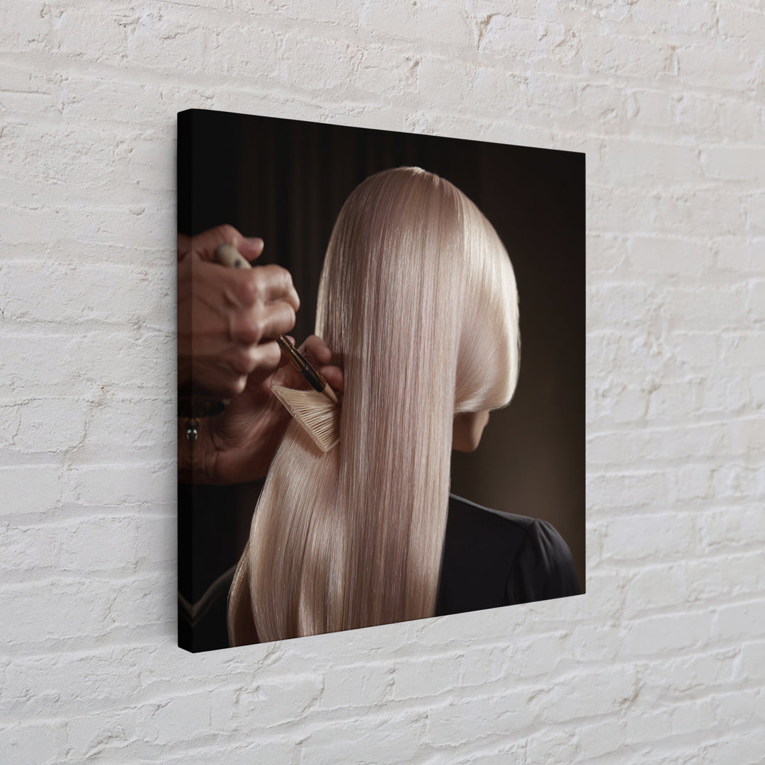 Elegant Hands Styling Hair Framed Canvas Print, Hair Salon Art, Afrocentric Art, Living Room Decor, Style, Statement Artwork, HSA-1x1-70